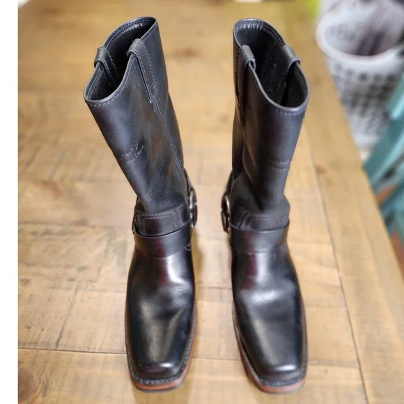 Harley Davidson Womens Black Leather Harness Biker Boots Square Toe 85145 Size 8 - Picture 5 of 9